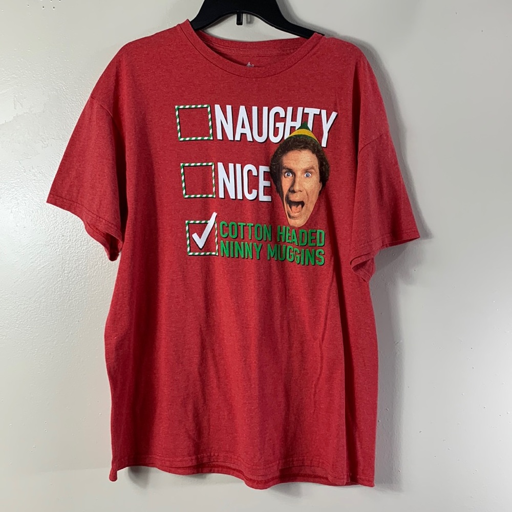 Celebrate Together Elf Men’s Red U-Neck Short Sleeves Graphic T-shirt Size L